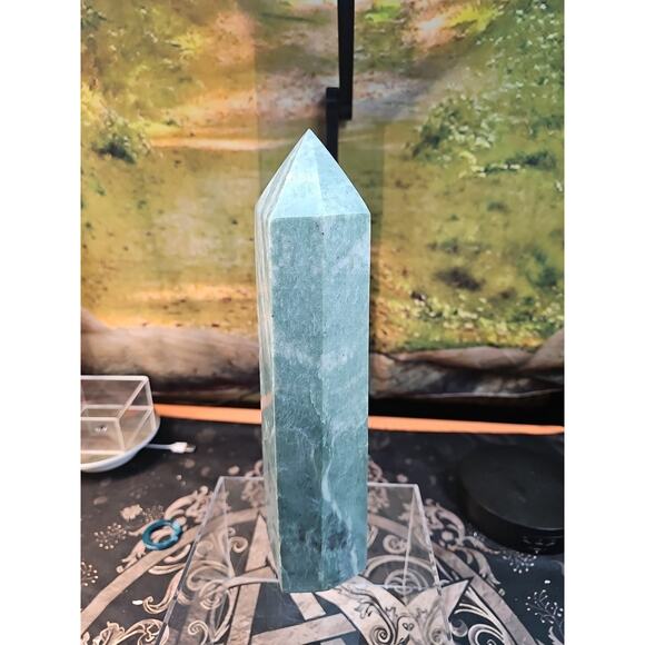 5.04lbs 11.5in Tall Green Jasper Crystal Point Tower Healing - Picture 3 of 9